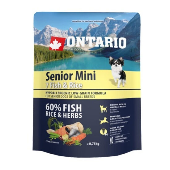 Dog dry food Ontario Dog Senior Mini Fish and Rice 750 g