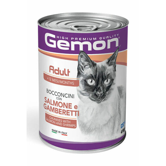 Konservi kaķiem Gemon Cat Adult Chunkies with Salmon and Shrimps 415 g (uz vietas)