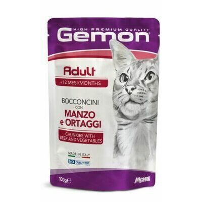 Wet food Gemon Cat Pouch Adult Chunkies with Beef and Vegetables 100 g