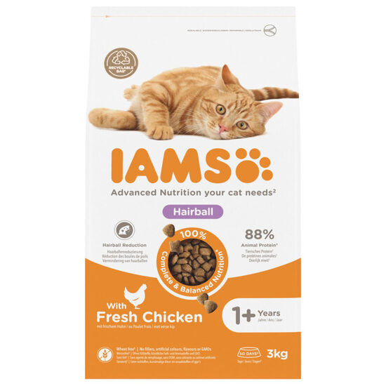 Sausā barība kaķiem IAMS Cat Adult Hairball Chicken 3 kg