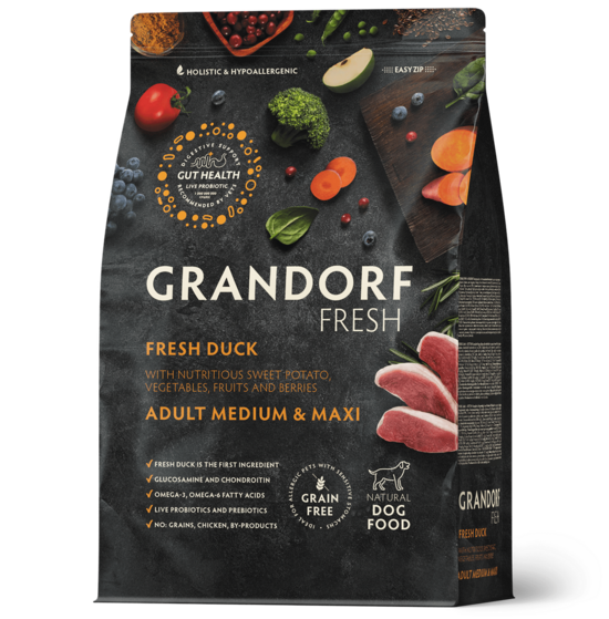 Grandorf Fresh Duck Adult Medium & Maxi 3 kg dog dry food duck meat with sweet potatoes