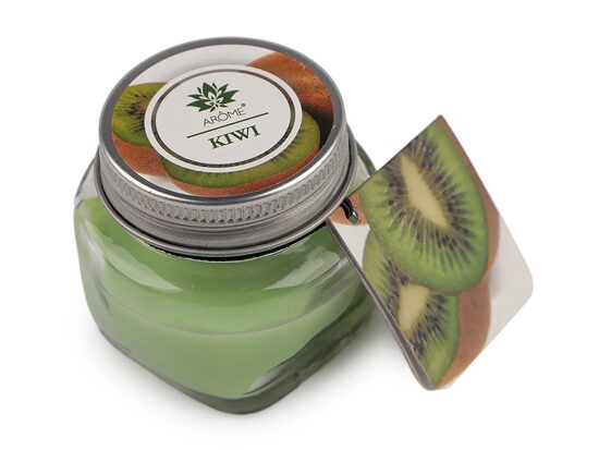 Aromātiskā svece stikla burciņā ar vārda plāksnīti 28 g KIWI (Uz vietas)