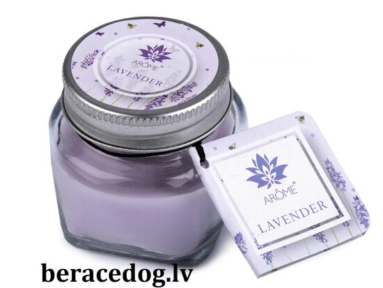 Aromātiskā svece stikla burciņā ar vārda plāksnīti 28 g LAVANDA (Uz vietas)