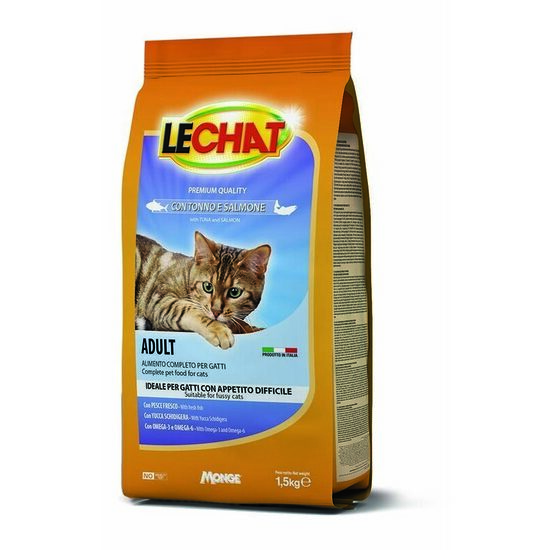 Sausā kaķu barība LeChat Adult Kibbles with Tuna and Salmon 1,5 kg (uz vietas)