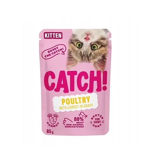 Catch! Mitrā barība kaķēniem ar mājputnu gaļu un burkāniem mērcē 85 g