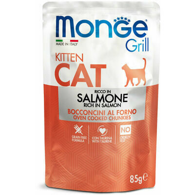 Wet cat food Monge Cat Grill Pouch Kitten Chunkies in Jelly Rich in Salmon 85 g