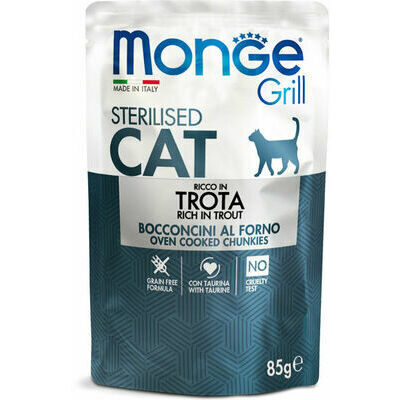 Wet cat food Monge Cat Grill Pouch Sterilised Chunkies in Jelly Rich in Trout 85 g