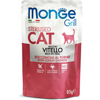 Wet cat food Monge Cat Grill Pouch Sterilised Chunkies in Jelly Rich in Veal 85 g
