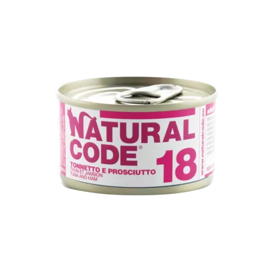 Natural Code 18 Tuncis un šķiņķis 85g konservi kaķiem