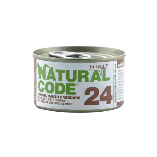 Natural Code 24 Tuncis, liellops un dārzeņi 85g konservi kaķiem