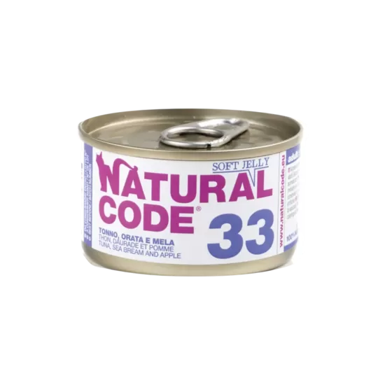 Natural Code 33 Tuncis, jūras karūsa un āboli 85g konservi kaķiem