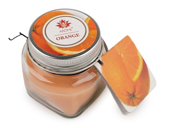 Aromātiskā svece stikla burciņā ar vārda plāksnīti 28 g APELSĪNU (Uz vietas)