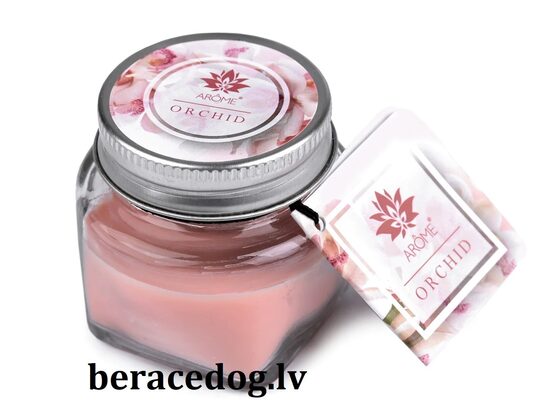 Aromātiskā svece stikla burciņā ar vārda plāksnīti 28 g orhideja (Uz vietas)