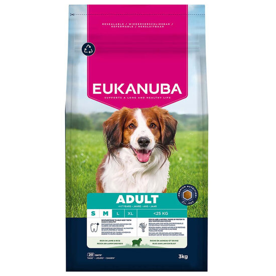 Dog dry food Eukanuba Adult Small and Medium Lamb and Rice 3 kg