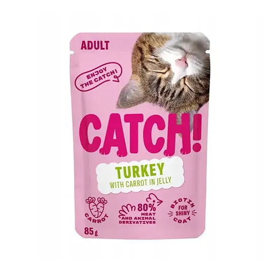 Catch! Mitrā barība pieaugušiem kaķiem ar tītaru un burkāniem želejā 85 g