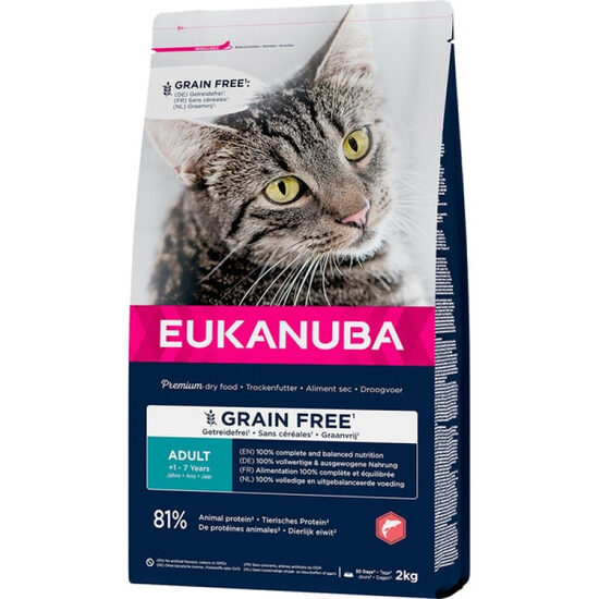 Sausā barība kaķēniem Eukanuba Cat Adult Grain free Salmon 2 kg