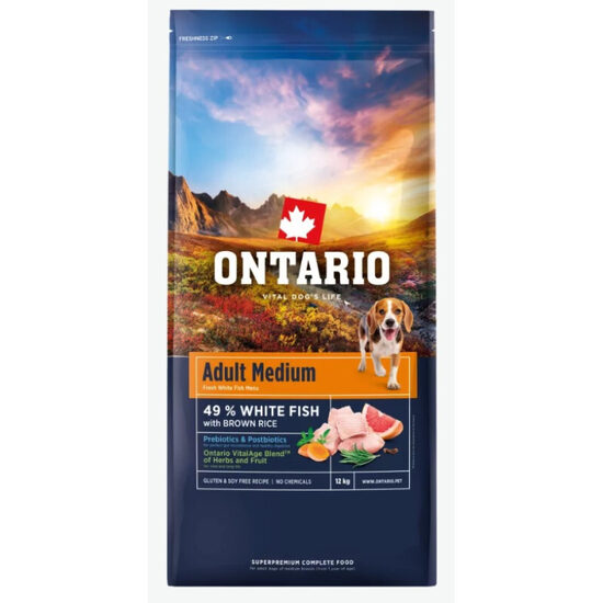Dog dry food Ontario Adult Medium Fish and Brown Rice 12 kg