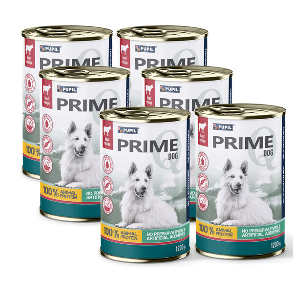 Pupil Prime Dog 1200g suņu konservi ar liellopu komplekts