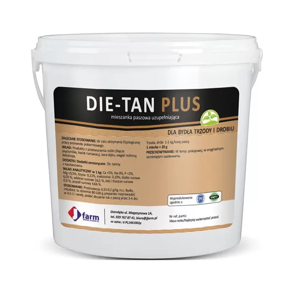 JFarm Die-Tan Plus 1.2 kg dabīgs līdzeklis caurejas novēršanai liellopiem, cūkām un putniem