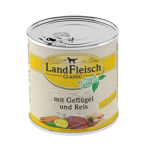 Canned Landfleisch for dogs with poultry + rice 800 g