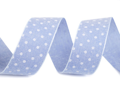 Kokvilnas lenta Cotton Ribbon with Polka Dots, Jeans 25 mm