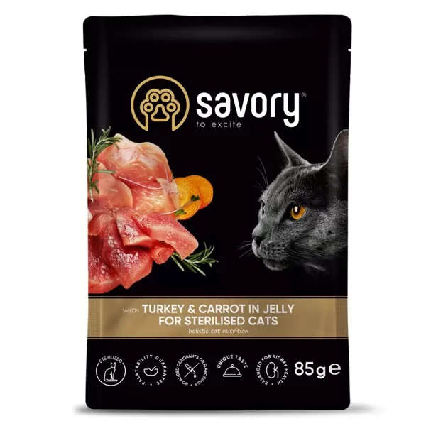 Savory Pouch sterilizētiem kaķiem ar Titaru un burkāniem želejā 85 g