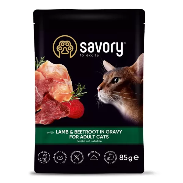 Savory Pouch pieaugušiem kaķiem ar Jēru, bietēm mērcē 85 g