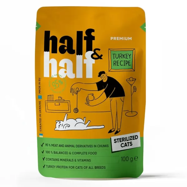 Half&Half konservi sterilizētiem kaķiem ar Tītaru želejā 100 g