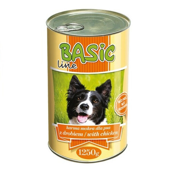 Canned meat pieces in sauce for dogs Basic Line 1250g with poultry meat