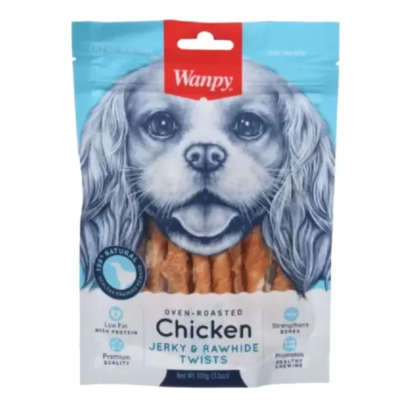 Wanpy Dogs CHICKEN JERKY & RAWHIDE TWISTS 100 g suņu kārumi