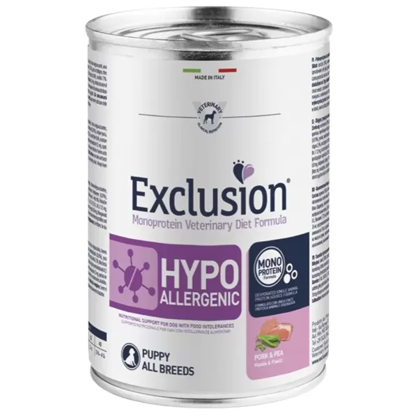 Exclusion Hypoallergic konservi kucēniem ar cūkgaļu un zirņiem 200 g