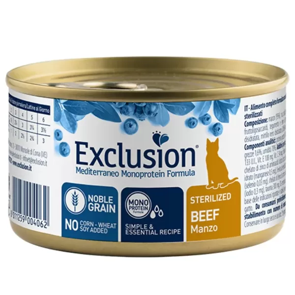 Exclusion Meditteraneo konservi steriliz. kaķiem ar liellopu 85 g