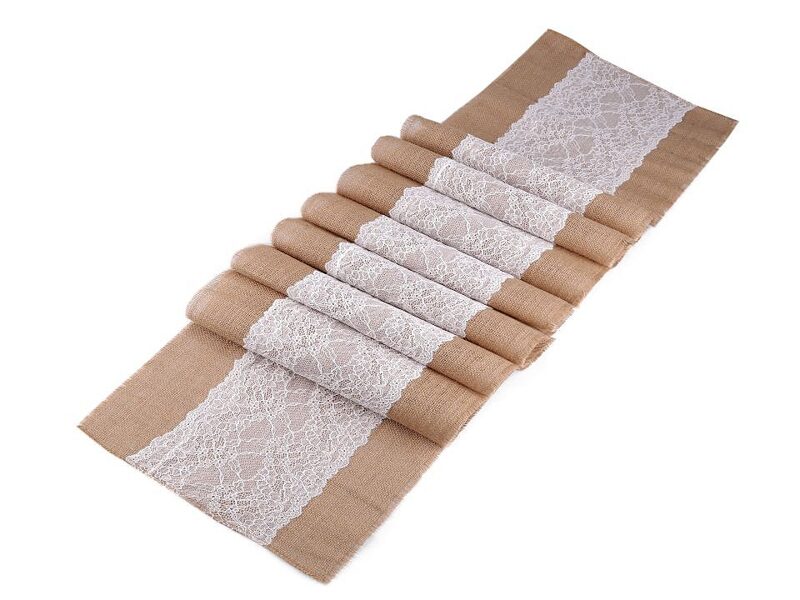 Galdauts Jute Table Runner / Tablecloth with Lace 30x270cm