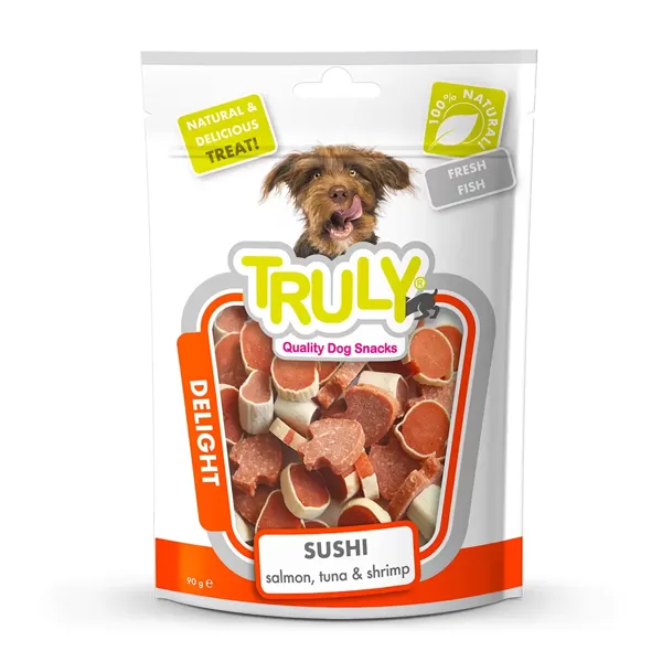 Truly Dogs Sushi Salmon, Tuna & Shrimps 90 g suņu kārumi (uz vietas)