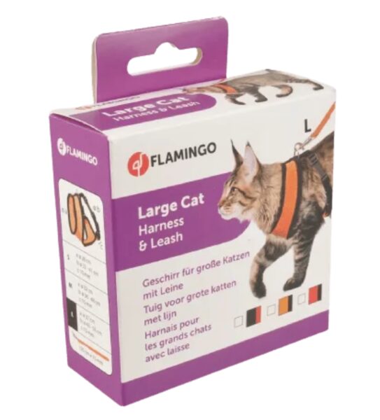 Chest harness-vest with a leash for large cats 'HARMS' size L, black/red, 37/43-55/120cm/10mm 1031367.