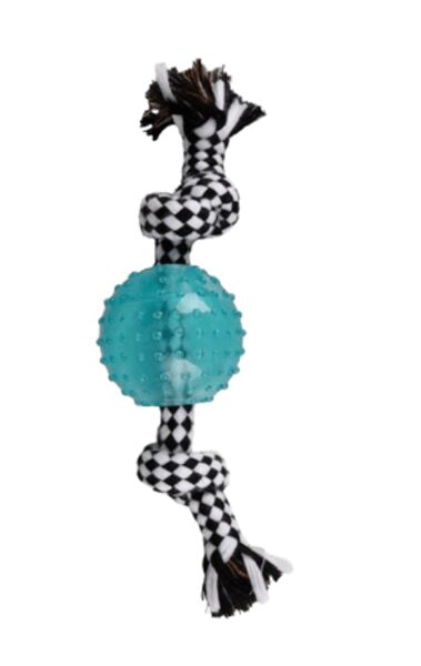 Rotaļlieta suņiem DT kokvilnas aukla ar 2 mezgliem un TPR gumijas kaulu Djengo blue 25 cm 519718