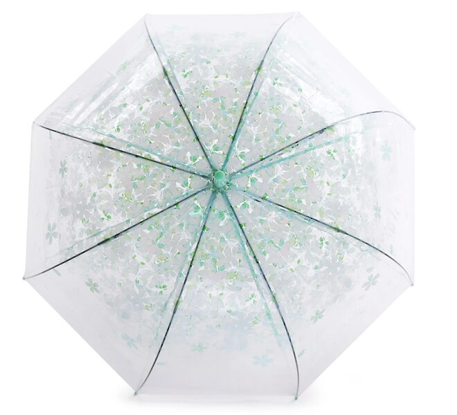 Meiteņu caurspīdīgs, automātiski atverams lietussargs ar ziediem