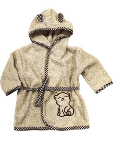 Children's bathrobe with ears and cat embroidery beige