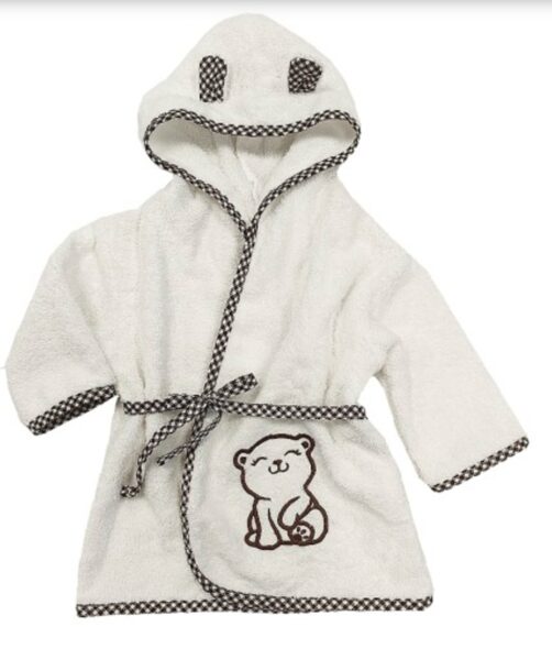 Bērnu halāts ar ausīm un izšuvumu kaķis balts