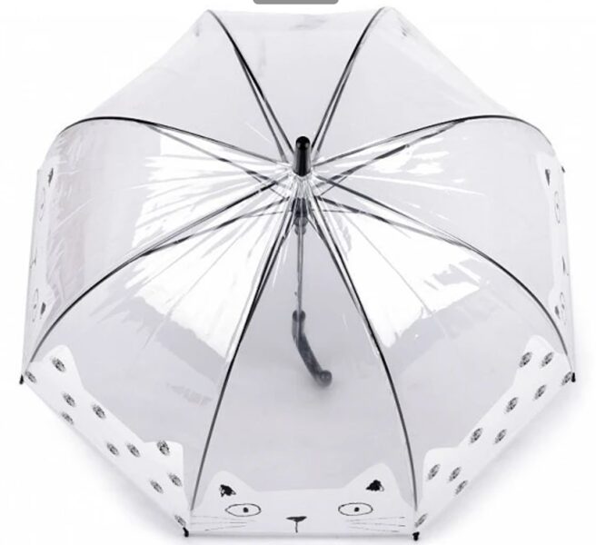 Caurspīdīgs lietussargs ar kaķi meitenēm