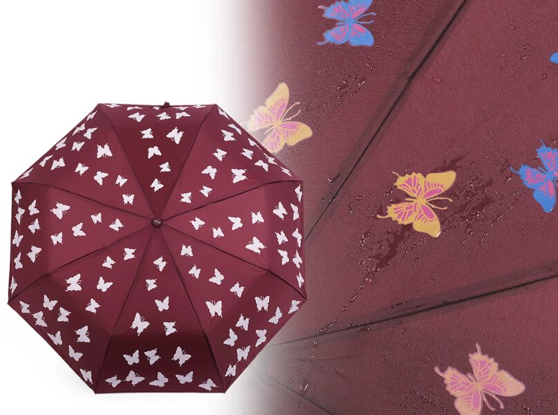 Dāmu saliekams automātiski atverams burvju lietussargs ar taureņu zīmējumiem