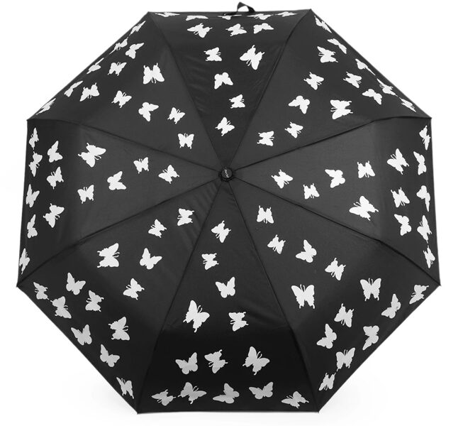 Dāmu saliekams automātiski atverams burvju lietussargs ar taureņu zīmējumiem