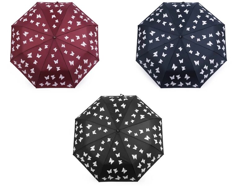 Dāmu saliekams automātiski atverams burvju lietussargs ar taureņu zīmējumiem