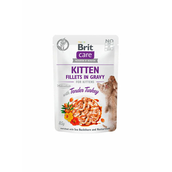 Brit Care Cat Kitten Pouch Fillets in Gravy Turkey 85 g mitrā barība kaķiem