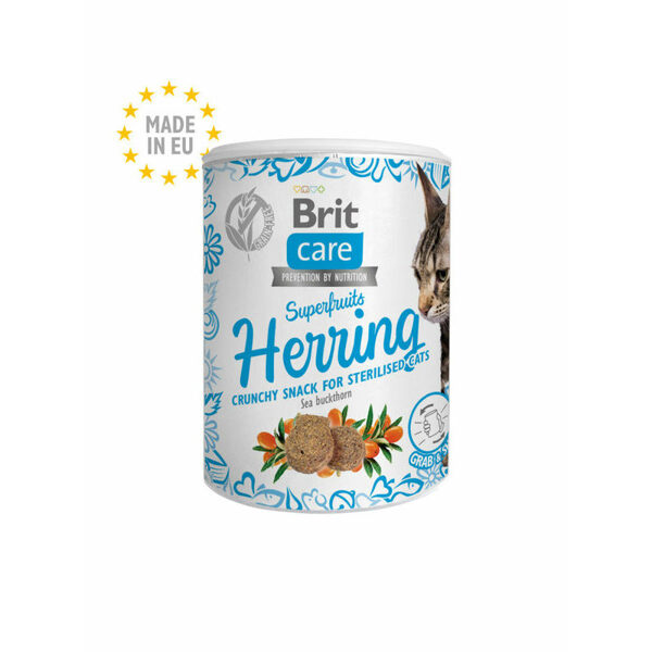 Brit Care Cat Snack Superfruits SHerring 100 g papildbarība kaķiem