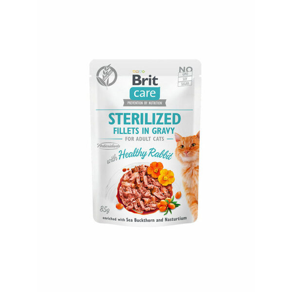Wet food Brit Care Cat Sterilized Pouch Fillets in Gravy Healthy Rabbit 85 g