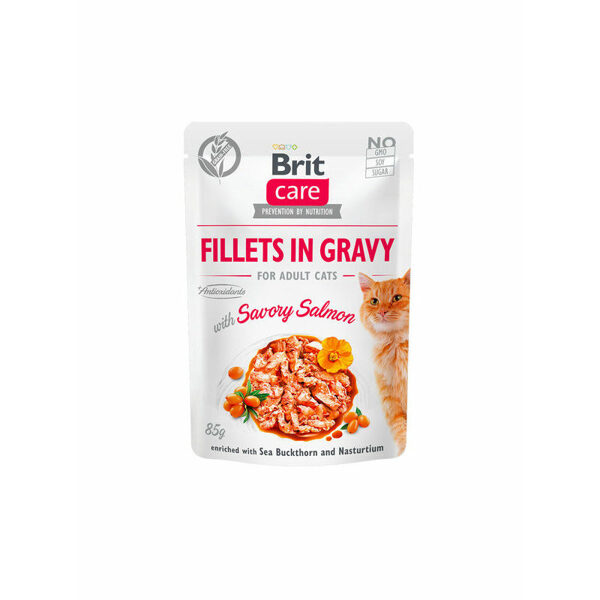 Brit Care Fillets in Gravy Salmon 85 g mitrā barība kaķiem