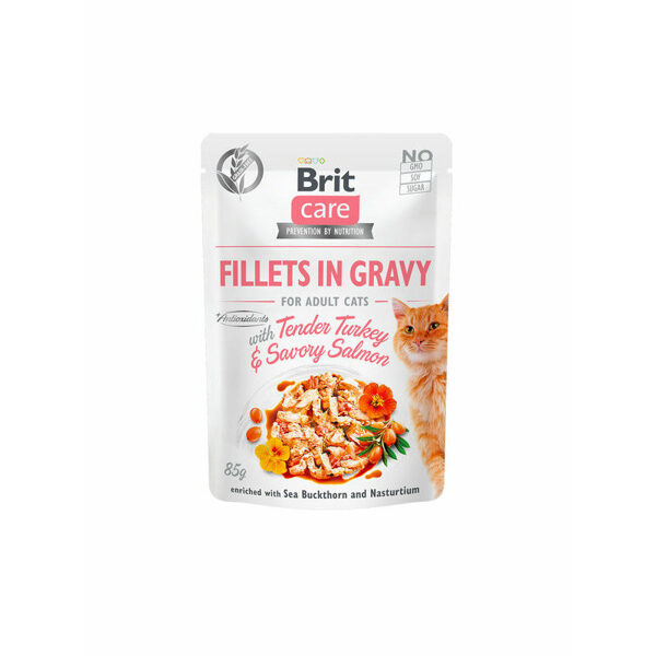 Brit Care Fillets in Gravy Turkey & Salmon 85 g mitrā barība kaķiem