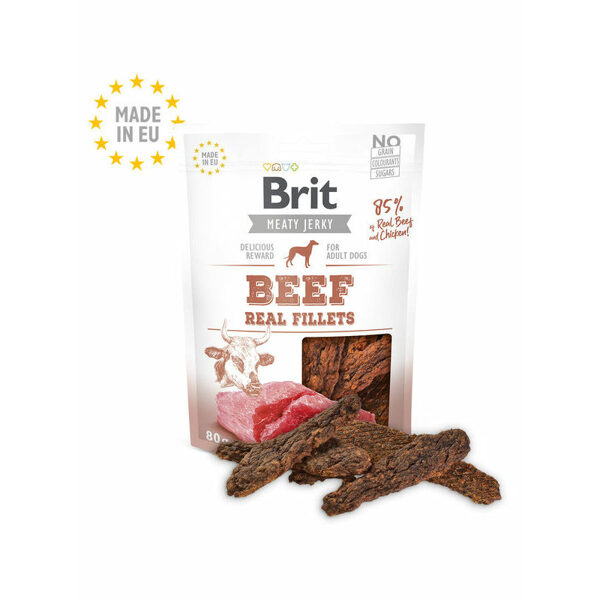 Brit Jerky Beef Real Fillets Snack 80 g kārums suņiem