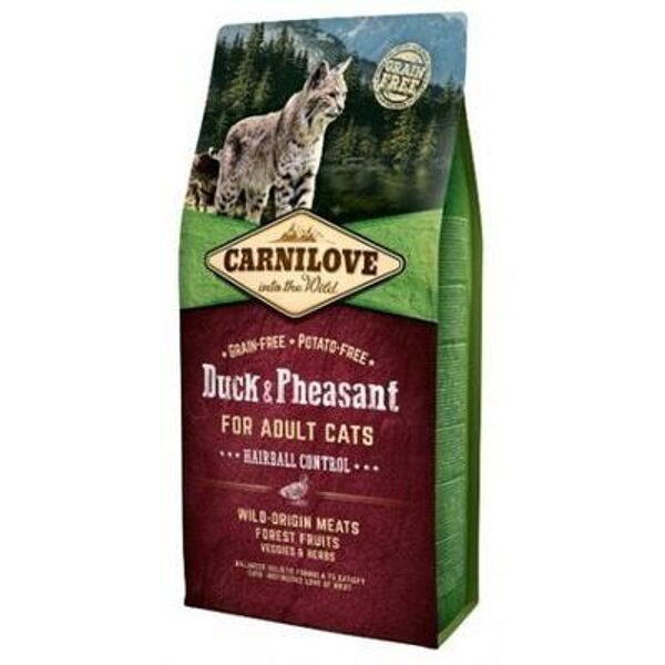 CARNILOVE Duck & Pheasant Adult Cat Hairball Control 6kg barība kaķiem
